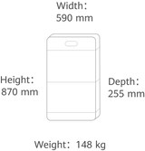 Huawei LUNA2000-S1 system configuration example: LUNA2000-10KW-C1 control unit plus two LUNA2000-7-E1 battery modules — 590×870×255mm, 148kg for this 2-module example; NOT the LUNA2000-10KW-C1 control unit's own dimensions
