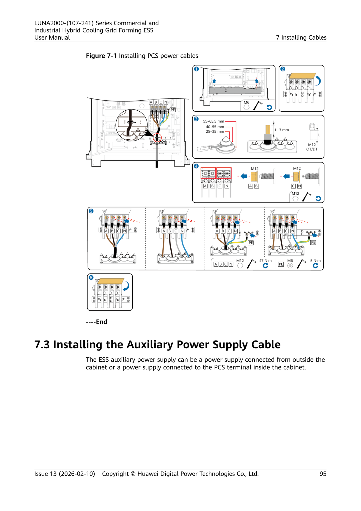 Huawei LUNA2000-241-2S1 — installing PCS power cables / cable entry